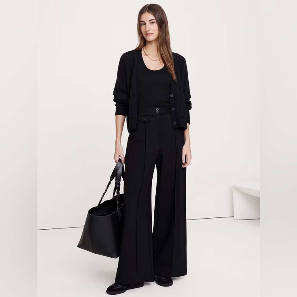 NWT! Banana Republic Black High-Rise Wide-Leg Drapey Ponte Pant #900975 🩷